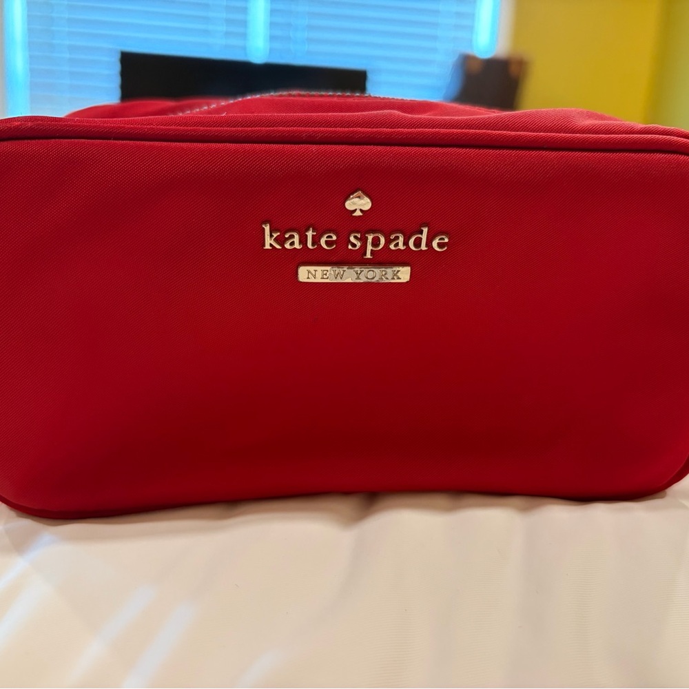 kate spade Red Nylon Cosmetic Bag with Gold Logo